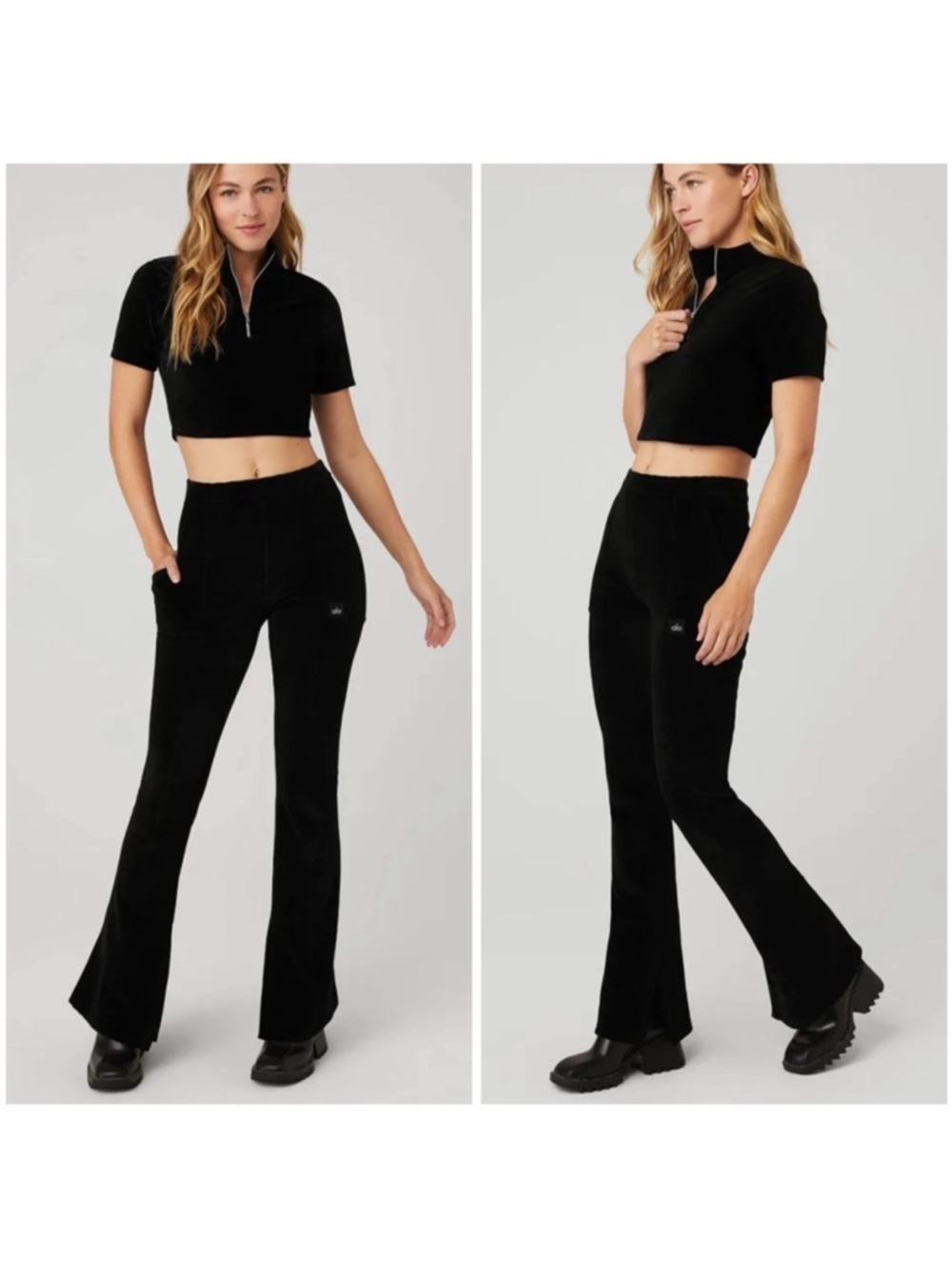 ALO Yoga Micro Corduroy High-Waist Winter Break Flare Pant - Black, SZ S